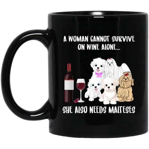 A Woman Survive She Needs Wine & Malteses Black Mug - DynamicImageHandler_15920939-5905-462a-b79e-fb6a8523c77b