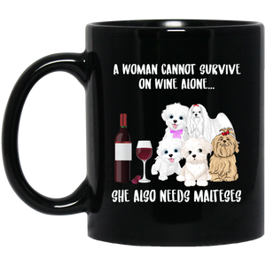 A Woman Survive She Needs Wine & Malteses Black Mug - DynamicImageHandler_15920939-5905-462a-b79e-fb6a8523c77b