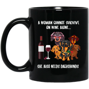 A Woman Survive She Needs Wine & Dachshunds Black Mug - DynamicImageHandler_da48b0c6-d856-4055-a040-fd63b45cec3f