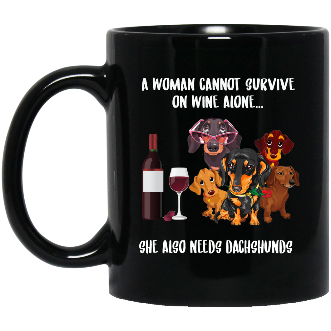 A Woman Survive She Needs Wine & Dachshunds Black Mug - DynamicImageHandler_da48b0c6-d856-4055-a040-fd63b45cec3f