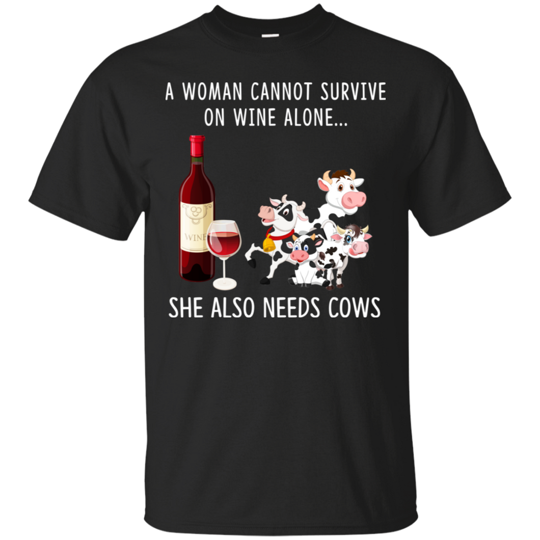 A Woman Can Not Survive On Wine Alone She Also Needs Cows Shirt VA01 - a-woman-can-not-survive-on-wine-alone-she-also-needs-cows-shirt-va01-vivianstorescom