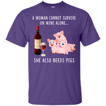 Load image into Gallery viewer, A Woman Can Not Survive On Wine Alone She Also Needs Pigs Shirt VA01 - a-woman-can-not-survive-on-wine-alone-she-also-needs-pigs-shirt-va01-vivianstorescom-2