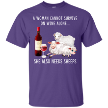 Load image into Gallery viewer, A Woman Can Not Survive On Wine Alone She Also Needs Sheeps Shirt VA01 - a-woman-can-not-survive-on-wine-alone-she-also-needs-sheeps-shirt-va01-vivianstorescom-2