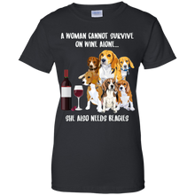 Load image into Gallery viewer, A Woman Cannot Survive Without Wine and Beagles T-shirt Lover LT02 - a-woman-cannot-survive-without-wine-and-beagles-t-shirt-lover-lt02-vivianstorescom