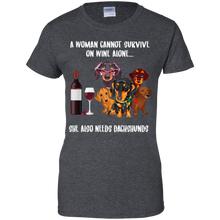 Load image into Gallery viewer, A Woman Cannot Survive Without Wine and Dachshunds T-shirt Lover - a-woman-cannot-survive-without-wine-and-dachshunds-t-shirt-lover-vivianstorescom-2