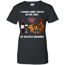 Load image into Gallery viewer, A Woman Cannot Survive Without Wine and Dachshunds T-shirt Lover - a-woman-cannot-survive-without-wine-and-dachshunds-t-shirt-lover-vivianstorescom