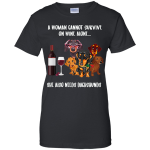 A Woman Cannot Survive Without Wine and Dachshunds T-shirt Lover - a-woman-cannot-survive-without-wine-and-dachshunds-t-shirt-lover-vivianstorescom