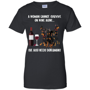 A Woman Cannot Survive Without Wine and Dobermans T-shirt Lover - a-woman-cannot-survive-without-wine-and-dobermans-t-shirt-lover-vivianstorescom