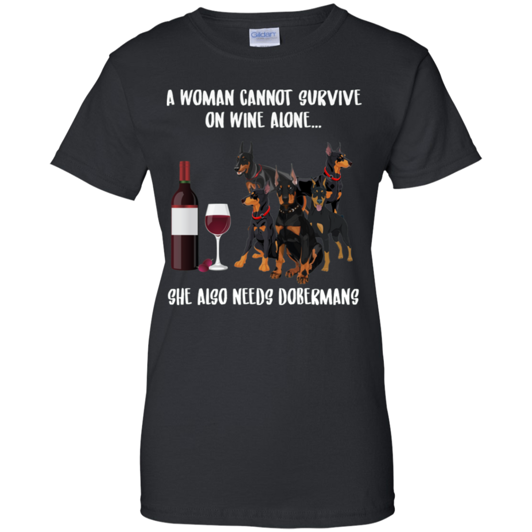 A Woman Cannot Survive Without Wine and Dobermans T-shirt Lover - a-woman-cannot-survive-without-wine-and-dobermans-t-shirt-lover-vivianstorescom