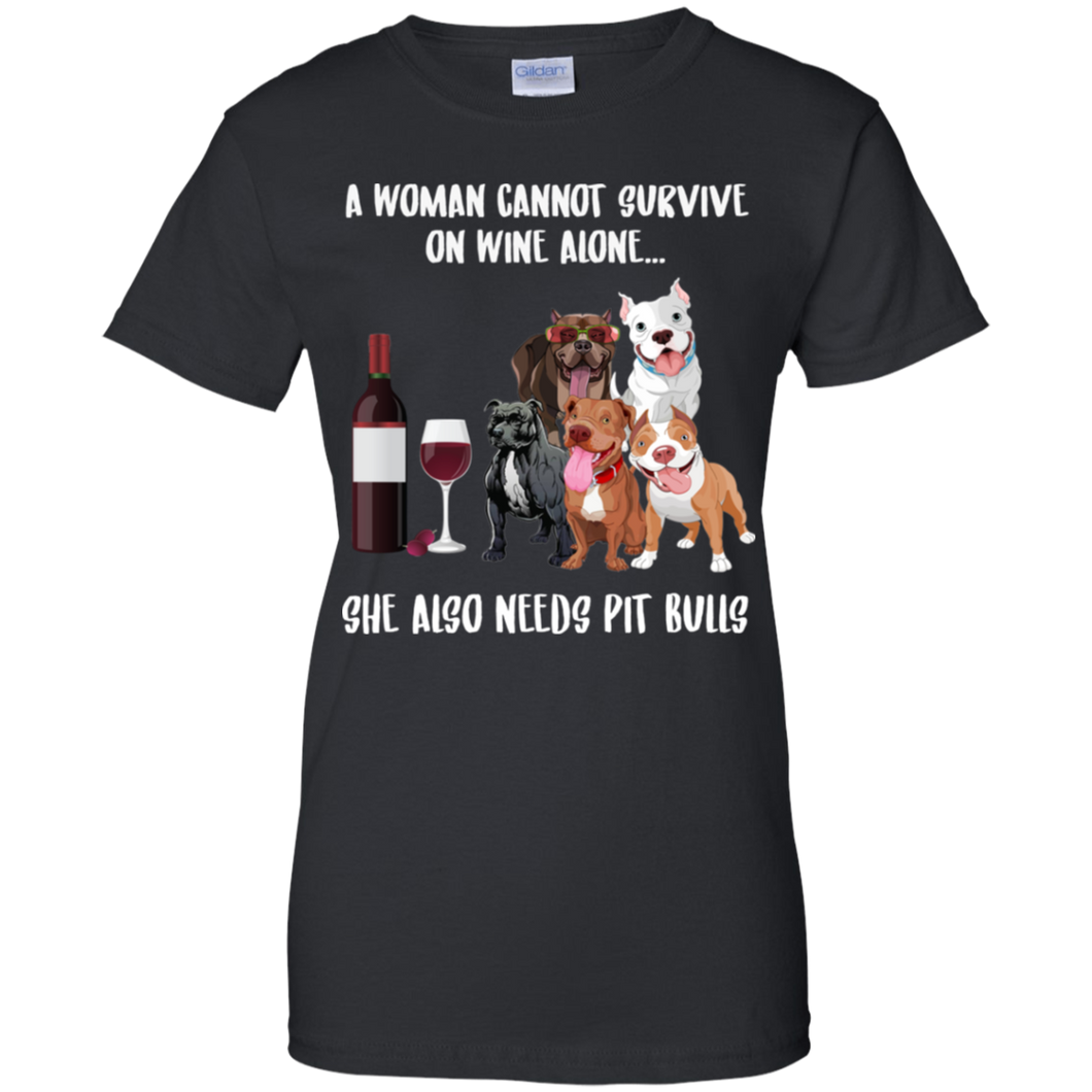 A Woman Cannot Survive Without Wine and Pit Bulls T-shirt Lover - a-woman-cannot-survive-without-wine-and-pit-bulls-t-shirt-lover-vivianstorescom