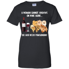 Load image into Gallery viewer, A Woman Cannot Survive Without Wine and Pomeranians T-shirt Lover - a-woman-cannot-survive-without-wine-and-pomeranians-t-shirt-lover-vivianstorescom