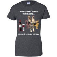 Load image into Gallery viewer, A Woman Cannot Survive Without Wine &amp; German Shepherds T-shirt Lover - a-woman-cannot-survive-without-wine-german-shepherds-t-shirt-lover-vivianstorescom-2