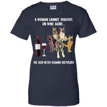 Load image into Gallery viewer, A Woman Cannot Survive Without Wine &amp; German Shepherds T-shirt Lover - a-woman-cannot-survive-without-wine-german-shepherds-t-shirt-lover-vivianstorescom-3