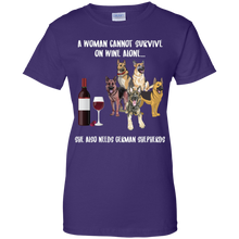 Load image into Gallery viewer, A Woman Cannot Survive Without Wine &amp; German Shepherds T-shirt Lover - a-woman-cannot-survive-without-wine-german-shepherds-t-shirt-lover-vivianstorescom-4