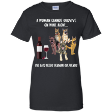 Load image into Gallery viewer, A Woman Cannot Survive Without Wine &amp; German Shepherds T-shirt Lover - a-woman-cannot-survive-without-wine-german-shepherds-t-shirt-lover-vivianstorescom