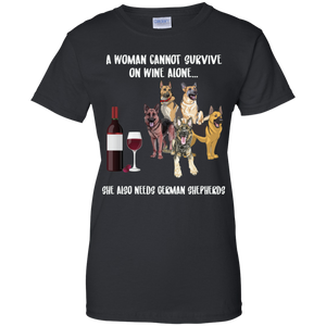 A Woman Cannot Survive Without Wine & German Shepherds T-shirt Lover - a-woman-cannot-survive-without-wine-german-shepherds-t-shirt-lover-vivianstorescom