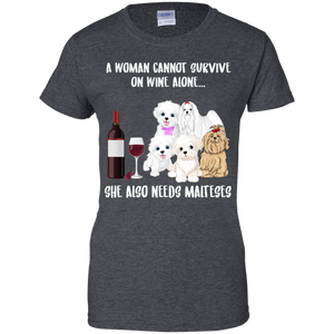 A Woman Cannot Survive Without Wine & Malteses T-shirt Lover - a-woman-cannot-survive-without-wine-malteses-t-shirt-lover-vivianstorescom-2