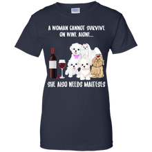 Load image into Gallery viewer, A Woman Cannot Survive Without Wine &amp; Malteses T-shirt Lover - a-woman-cannot-survive-without-wine-malteses-t-shirt-lover-vivianstorescom-3