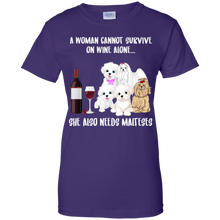 Load image into Gallery viewer, A Woman Cannot Survive Without Wine &amp; Malteses T-shirt Lover - a-woman-cannot-survive-without-wine-malteses-t-shirt-lover-vivianstorescom-4