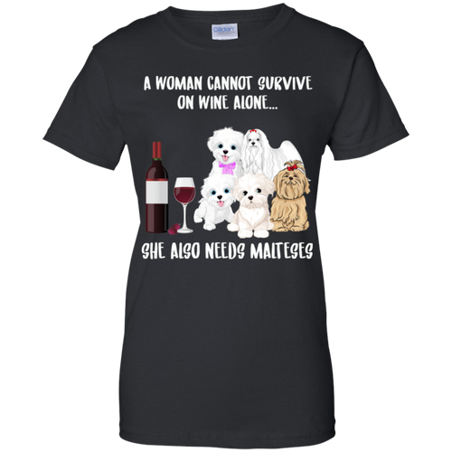 A Woman Cannot Survive Without Wine & Malteses T-shirt Lover - a-woman-cannot-survive-without-wine-malteses-t-shirt-lover-vivianstorescom