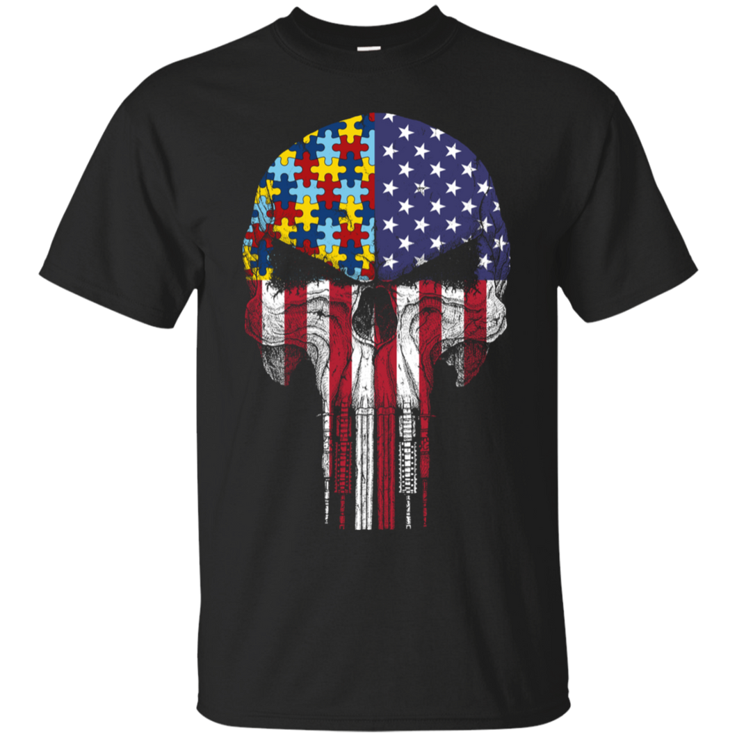 Autism Skull With America Flag T-Shirt KA01 - autism-skull-with-america-flag-t-shirt-ka01-vivianstorescom