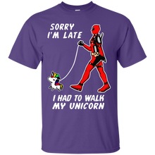 Load image into Gallery viewer, Deadpool Sorry I'm Late I had to Walk My Unicorn Funny Shirt VA02 - deadpool-sorry-im-late-i-had-to-walk-my-unicorn-funny-shirt-va02-vivianstorescom-2