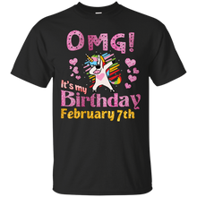 Load image into Gallery viewer, Sparkle Unicorn Dabbing OMG It's My Birthday February 7th T-Shirt HA01 - sparkle-unicorn-dabbing-omg-its-my-birthday-february-7th-t-shirt-ha01-vivianstorescom