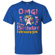 Load image into Gallery viewer, Sparkle Unicorn Dabbing OMG It's My Birthday February 9th T-Shirt HA01 - sparkle-unicorn-dabbing-omg-its-my-birthday-february-9th-t-shirt-ha01-vivianstorescom-3